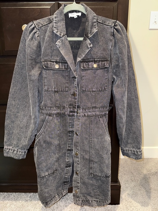 Gilli Dresses & Skirts - Gilli Washed Black Denim Button-Front Jacket Dress